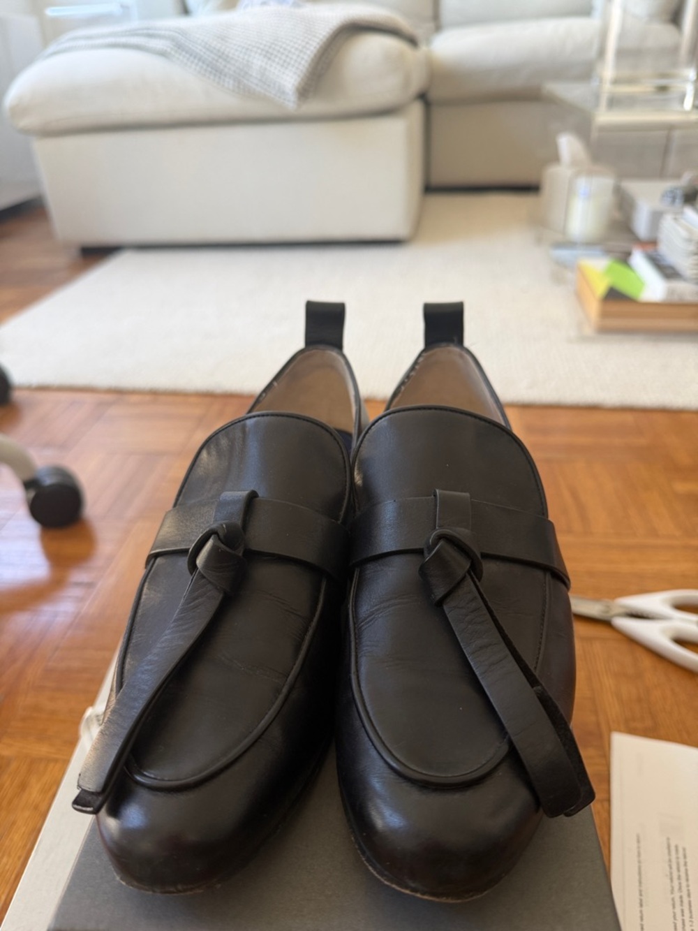 Stuart Weitzman Black Leather Women's Loafers with Knot Strap